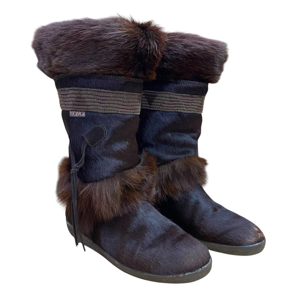 1990s Vintage Tecnica Italian Fur Winter Boots Shearling Lined EU 38/39